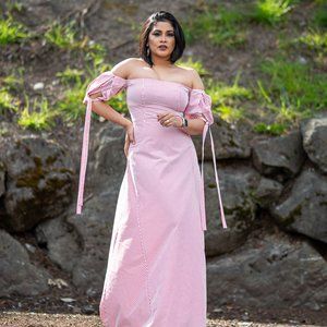 Full-length, Red and white striped Dress